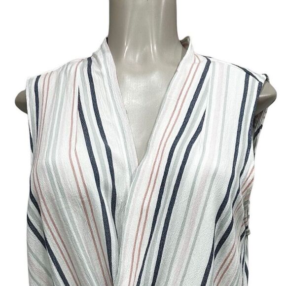 NWOT Liz Claiborne Wrap Blouse Women's Large Multicolor Striped Rayon Sleeveless - Picture 2 of 10